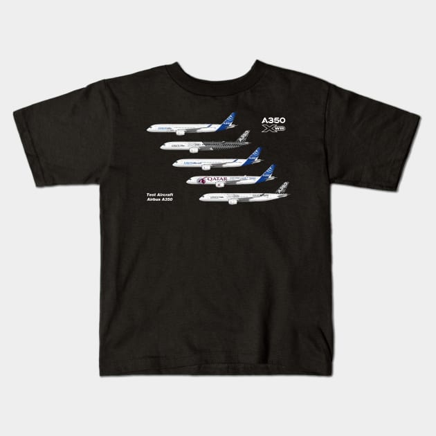 Airbus A350 Test Aircraft Fleet Kids T-Shirt by SteveHClark